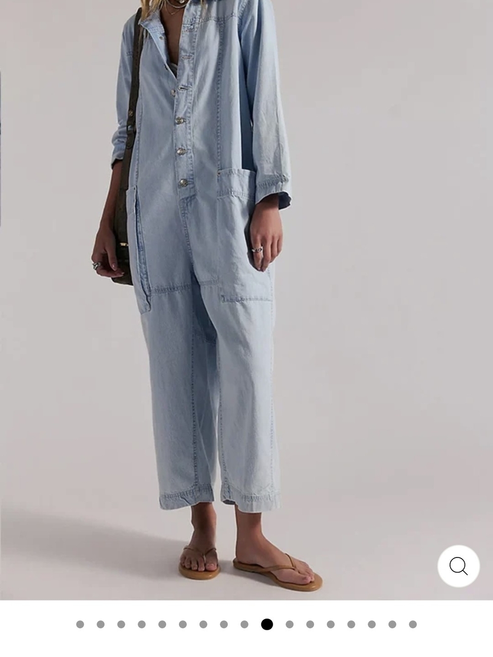 Free People Light Blue Denim Button-Front Jumpsuit